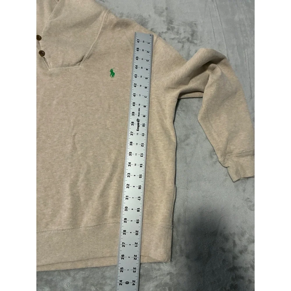 Polo Ralph Lauren Mens Tan Shawl Collar Button Pullover Sweatshirt M Green Pony